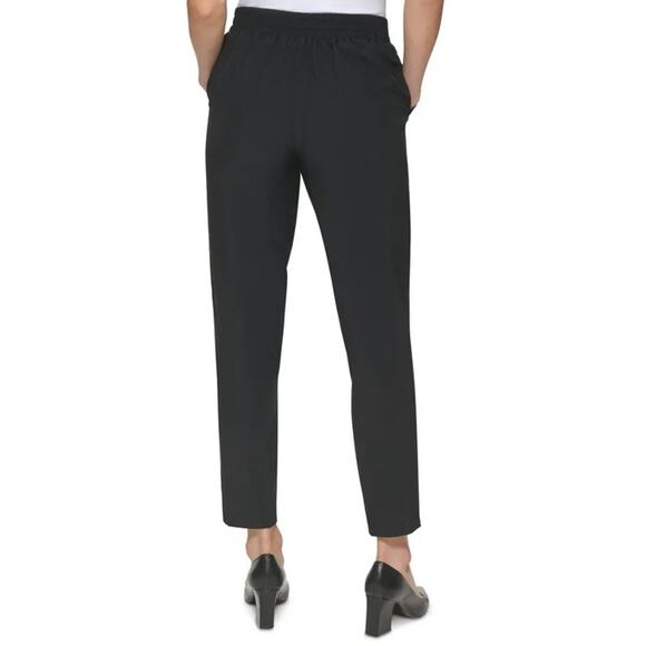 CALVIN KLEIN Mid Rise Slim Fit Dress Pants Flat Front Elastic Waist Black Size 6 - Picture 2 of 11